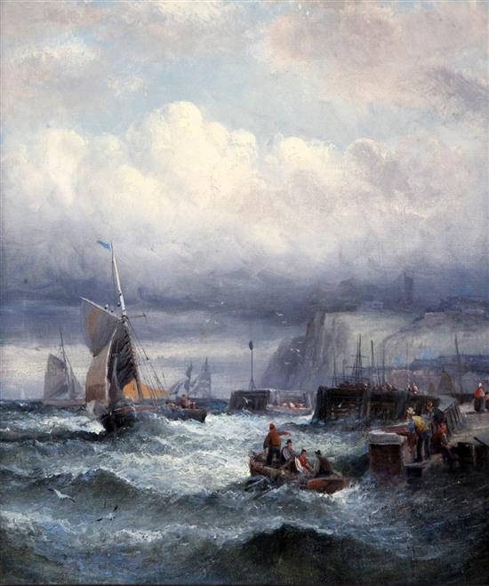 William Thornley (1857-1935) Fishing boats off the coast at Whitby 14 x 12in.